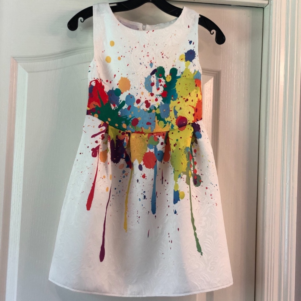 Girls - White, Paint-Splatter Dress - NWOT